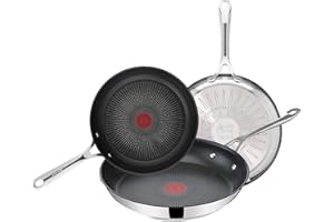 Tefal Jamie Oliver - Juego de 3 Sartenes 20/24/28 cm, Apto inducción, antiadherente, revestimiento titanio, Thermo-signal, sin PFOA, apto lavavajillas y horno, acero inoxidable