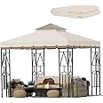 Morikoro 10x10 Canopy Replacement Top Double Tiered Gazebo Cover for Yard, Patio & Garden Durable Sunshade Replacement (BeigeBrown with lace)