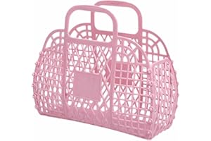 Zuasdvnk Jelly Bag - Portefeuille vintage pour fille - En plastique - Sac de plage d'été en maille avec poignée - Sac de plage rétro pour les vacances, les pique-niques, les voyages, Voir