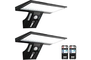 JESLED Lampe Solaire Exterieur avec Télécommande, 2 Pack 90 LED 2600mAh Détecteur de Mouvement Éclairage Étanche Sans Fil Lampe de Sécurité Mural pour Jardin(Pile Remplaçable)