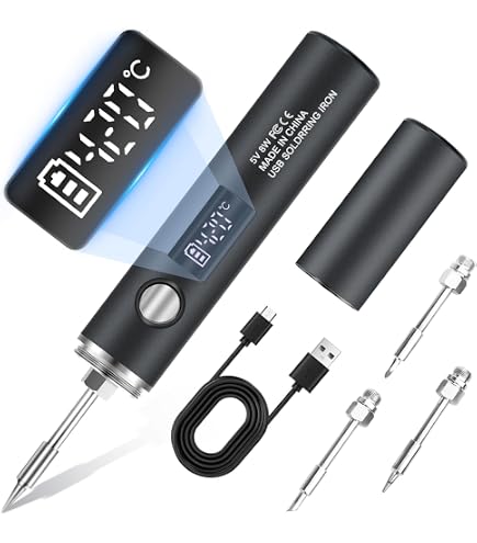 GOMETY Fer à Souder Sans Fil USB – 3 Températures 330-450°C, Rechargeable, Portable Avec 3 Pannes & Fil à Souder