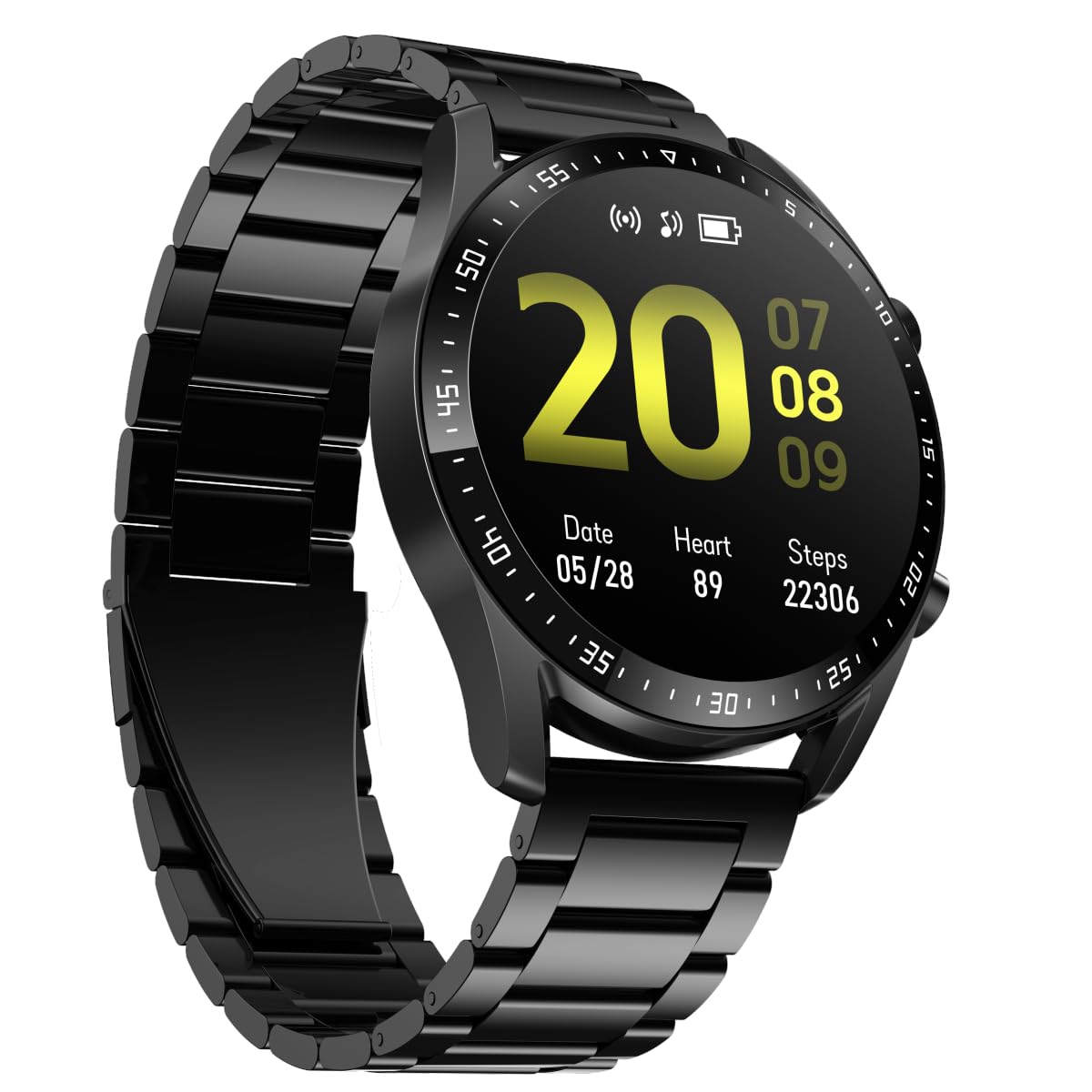 pTron Force X11P 1.3" Round Smartwatch with Bluetooth Calling, Full Touch Display, Metal Strap, Heart Rate Tracking, SpO2, 100s Watch Faces, 5 Days Battery Life, Fitness Trackers & IP68 (Cobra Black)
