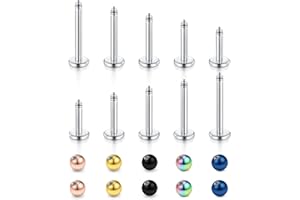Longita Boule & CZ Labret Levre Piercing Tragus Helix Boucle d'oreille Stud Anneau avec Remplacement Boules 16G Acier Chirurgical Barre 6mm 8mm 12 Pièces