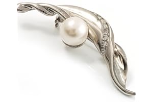 Avalaya Silver Tone Imitation Pearl Leaf Brooch