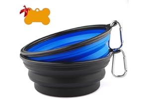 MXZONE 2-Pack Large Collapsible Dog Bowl, 1000ml Foldable Expandable Travel Bowl for Pet Cat Food Water Feeding, Portable Silicone Cup Dish Free Carabiner and Pet ID-tag