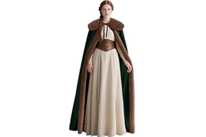keland Renaissance - Capa de terciopelo con cuello de piel vikinga para mujer, disfraz de Halloween