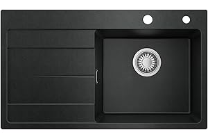CECIPA Evier Cuisine 1 Bac avec Egouttoir 78 x 45 cm, Evier Noir en Granit, Lavabo Cuisine pour Meubles Bas de 45 cm, Évier Cuisine Multifonction avec Siphon Classique et Trop-plein