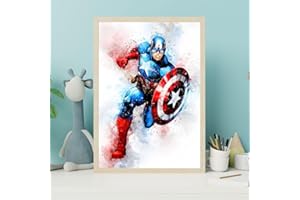 Ma Little Canv Affiche Super Héros - Décoration murale pour chambre d'enfant fille ou garcon - Motif Marvel Spiderman, Hulk, Captain, Ironman Thor et Batman | Sans Cadres 30x40cm (Captain America)