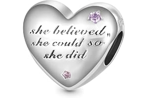 GNOCE 925 Sterling Silver Love Heart Charms for Charms Bracelets Necklace She Believed She Could, So She Did Charm Compatible with Pandora Charms Bracelets