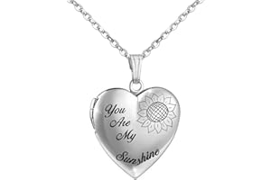 MUERDOU Heart Sunflower Locket Necklace That Holds Pictures You are My Sunshine Photo Memory Locket Pendant Necklaces