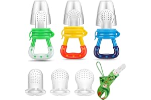 PandaEar Baby Fresh Fruit Food Feeder Pacifier (3 Pack) |Training Massaging Toy Teether| Food Grade Soft Safe BPA-Free Silicone Pouches for Babies Toddlers Infants