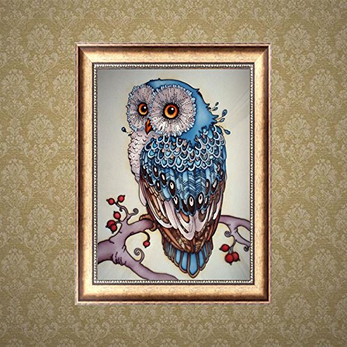 5 D Diamond Painting Bild Handarbeit Set Basteln Diamanten Strass Eule Blau - 2