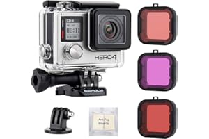 GEPULY - Custodia impermeabile standard con filtri subacquei per GoPro Hero 4, Hero 3+, Hero3, 45 m, con filtri rossi, rosso chiaro, magenta