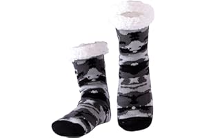 Hisonwel Chaussettes pantoufles pour hommes, chaussettes chaudes et moelleuses avec polaire Sherpa antidérapante, cadeaux pour hommes