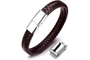 Halukakah Accessori per Bambini ● Solo Junior ● Braccialetto in Pelle per Ragazzi Marrone/Nero Classico, Progettato per Età 6-15, Con Esclusiva Chiusura Magnetica in Titanio Dorato/Argento/Nero, Misura 7”+0.7"(18+1.5cm), Inclusa Confezione Regalo Omaggio