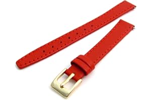 WatchWatchWatch Red Smooth Stitched Ladies' Leather Watch Strap 8mm Gold Buckle C088