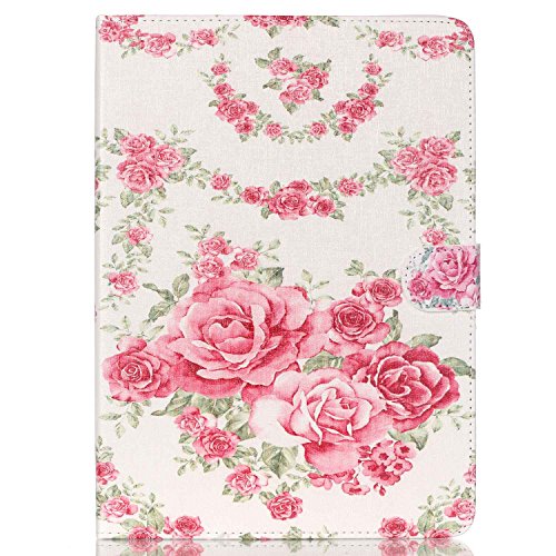 Felfy Samsung Galaxy Tab A 9.7 inch SM-T550/T551/T555 Colorful Painting Pink Rose Floral Pattern Premium Pu Leather Wallet Flip Smart Book Funda Stand Carcasa +1x Rosa Flores Enchufe del Polvo +1x Rosa Lápiz Táctil