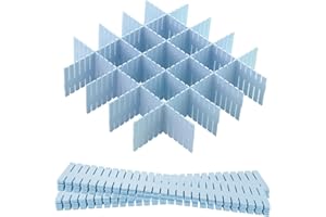 Hantoc 12 Pezzi Divisori per Cassetti Regolabili, Divisori per Cassetti in Plastica Organizzatore per Cassetti Separatori per Cassetti per Ufficio, Bagno, Cucina o Camera da letto 32.4 x 7cm Blu