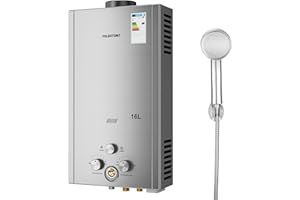 Fulgutonit Chauffe-eau à Gaz 16L Avec Douche Suralimentée,Chauffe-eau à Gaz GPL Propane Butane Adapté à La Maison,au Camping-car et à L'extérieur