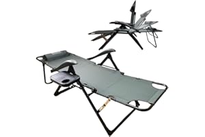 Smith & Barker 2 in1 Deluxe Folding Reclining Sun Lounger Sunbed Sun Bed Recliner For Garden Sunlounger Grey Camping Chair