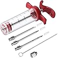 Meat Injector Syringe - 3 Marinade Injector Needles for BBQ Grill, Premium Portable Turkey Injector kit for Smoker,Marinades Injector for Meats With 1oz Large Capacity 1 Brush Easy to Use & Clean Red