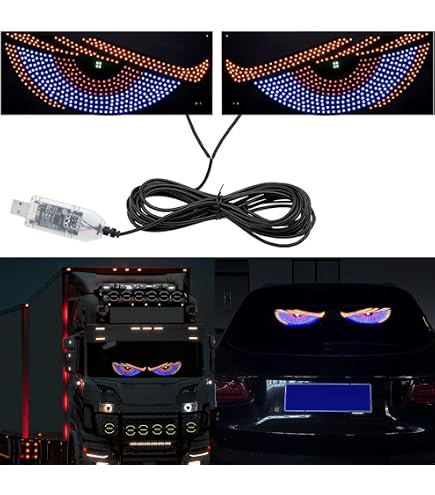 Yeux LED Diable Pour Pare-brise Voiture - 12 Modes Lumière, USB, Adhésif Double Face - Déco Voiture, Fêtes, Ambiance
