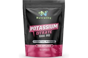 Nutrality Potassium Citrate 1000mg | High Strength Potassium Supplement 90-Day Supply | Nervous System, Muscle Contraction, Keto-Friendly | 180 Vegan Capsules