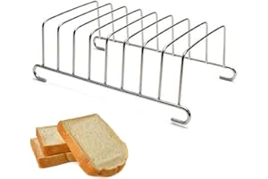 SUNERLORY 8 Slots Slice Toast Rack Halter, Edelstahl Toast und Brot Rack ​ Frühstück Carry Erving Brotbrot Stand, Rechteck Air Fryer Zubehör(Silber)