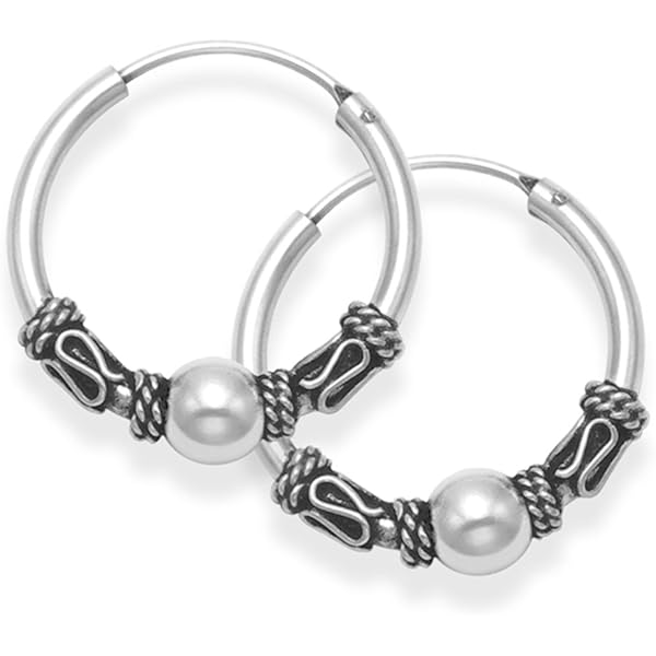 Aros Perforados Plata Pendientes De Aro Con Cuentas De Araña - Plata De Ley 925, Estilo Bali, Perforados, Diseño L154 Opalo Colgante