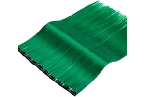 20"(50cm) SEGO 10PCS Extensiones de Colores de Cabello Clip [Verde Malaquita] Mechas Fantasía para Niñas Muñecas Pelo Sintético Se Ve Natural Postizos Accesorios Pelucas Lisos(80g)