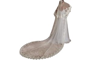 ELLIEWELY EllieHouse Cathedral Length 2 Tier Sequin Lace Bridal Wedding Veil L70, Ivory, 2 T(1st tier 3 M/118inch,2nd tier 80cm/31 inch)