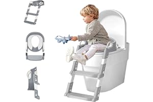 HOME & TREAT Toddlers Potty Training Toilet Seat with Step Stool Ladder for Kids | Foldable Anti-Splash Guard Soft Cushion Handle for Baby Boys - Assistant Ring with Handles and Backrest (Toilet Seat with Ladder)