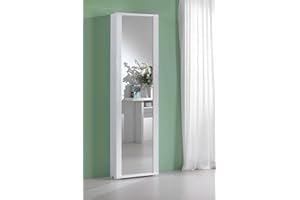 Dmora Armadio Multiuso a 1 Anta a Specchio e 7 Ripiani Regolabili, 100% Made in Italy, Mobile portascarpe da Ingresso, Scarpiera Moderna, cm 50x32hx182, Colore Bianco