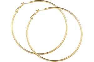 PROSTEEL Créoles Femme en Acier Inoxydable/Plaqué Or Boucles d'Oreilles Grands Anneaus de 30/40/50/70/100 mm, Women's Hoop Earrings