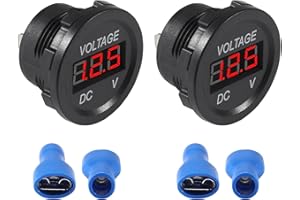 AEDIKO 2pcs DC 12V Car Voltage Gauge Red LED Display Waterproof Voltmeter Digital Round Panel Voltmeter Compatible with Vehicle Motorcycle Truck ATV UTV Car Boat