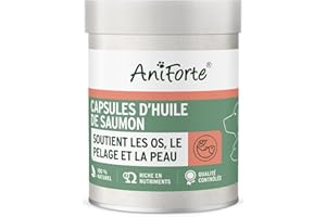 AniForte Huile de Saumon de Norvège 200 Capsules pour Chiens et Chats, Omega-3 acides Gras, Très Riche en Antioxydant, Beauté du Pelage, EPA DHA ALA, Barf Supplément