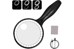 BIRSHE Loupe de Lecture, 20X 5X Loupe de Lecture avec 33 lumières LED, Touchez Les Boutons, 3 Modes D'éclairage, USB Rechargeable, Loupe Grossissante à Main pour journaux, Lecture, Bijoux, Seniors, Malvoyant