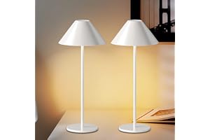 FUNTAPHANTA 2 Pack Rechargeable Cordless Table Lamp, IP54 Waterproof, Stepless Adjustable 1-100% Brightness, 240LM Dimmable Battery Operated Lamp, 4000mAh Certified Battery, 3000K Portable Lamp (White)