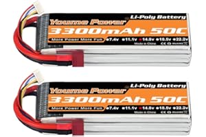 Youme Power Lipo 4S Batería, 14.8v 3300mAh Lipo Battery Pack 50C con Enchufe T para RC Helicóptero, Avión, Barco, Quadcopter (2 Paquetes)