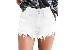 Necooer Damen Casual Ripped Denim Shorts Mittlere Taille Kurze Jeanshose mit Taschen