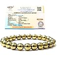 VIBESLE Certified Golden Pyrite Stone Bracelet With Lab Certificate, Charged By Reiki Grandmaster & Vaastu, Expert, Natural Gemstones Chakra Original Reiki Healing Jewelry Bracelet For Women & Men