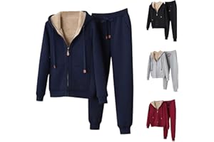 AnnSemo women's hooded tracksuit set warm fleece lined tracksuit womens full set zip up ladies hoodies and jogging bottoms autumn winter trouser suits sweatsuit running 2 piece outfit