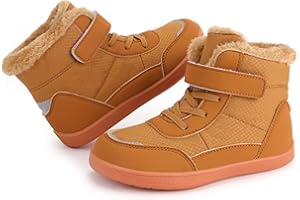 BOLUOBAO Barfussschuhe Kinder Winter Wasserdicht, Rutschfeste Plüschfütterung Wanderschuhe, Leicht Rutschfest Winterstiefel mit breiter Zehenbox, Wander Schneestiefel für Mädchen und Jungen