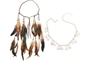 VJUYSW 2Feder-Stirnband, Boho-Kopfschmuck, indische Feder-Stirnbänder, Haarteil, Festival, Kostüm, Haarschmuck für Damen