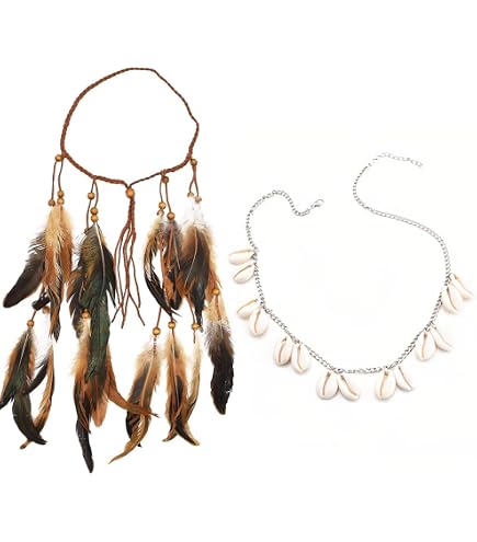 Zoestar Fascia per capelli indiana con piume bohémien, stile hippie, vintage, accessorio tribale per capelli per donne e ragazze (D