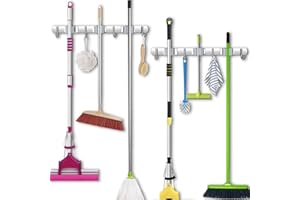 YOUTHINK Mop Broom Holder, 2 Pack Silver 304 Stainless Steel Broom Holder Wall Mounted for Brush Mop and Broom Tool Storage for Kitchen Bathrooom