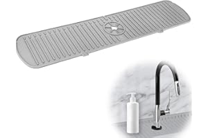 ERIOSCAR Alfombrilla Silicona Fregadero, 61cm*14cm Protector Salpicaduras Grifo, Las Esquinas se Pueden Plegar, Tapete Fregadero Draining Mat, Protección contra Tapete Grifo Cocina, Baño (Gris)