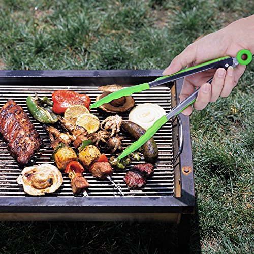 Belmalia Grillzange 23cm, Küchenzange, Servierzange, Silikon, Kochen, Wenden, Fleisch, Steak, Salat, Nudeln, Wok Grün - 5