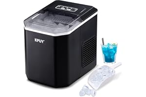 KPUY Máquina de hielo autolimpiable para encimera, para hogar, 9 cubitos listos en 6-13 minutos, 12 kg en 24 horas, máquina portátil para hacer cubitos de hielo para cocina/oficina.