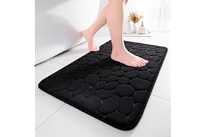chakme Memory Foam Bath Mat, Extra Soft Non-Slip Bathroom Mat, Super Absorbent Bath Mats for Bathroom Floor, Machine-Washable Dry Bath Rugs,51x81 cm Large Black Bath Mat